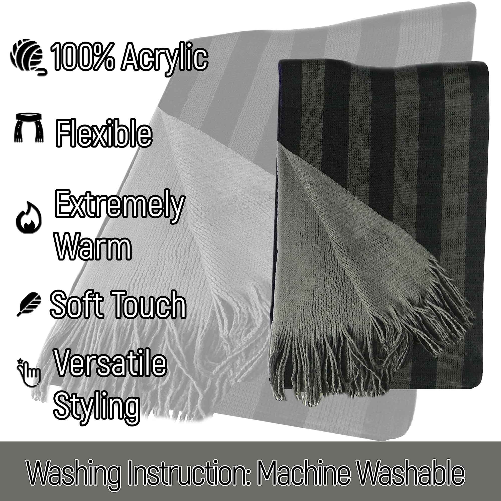 Sock Stack Mens Reversible Stripe Design Scarf Soft Woven Acrylic Winter Accessory