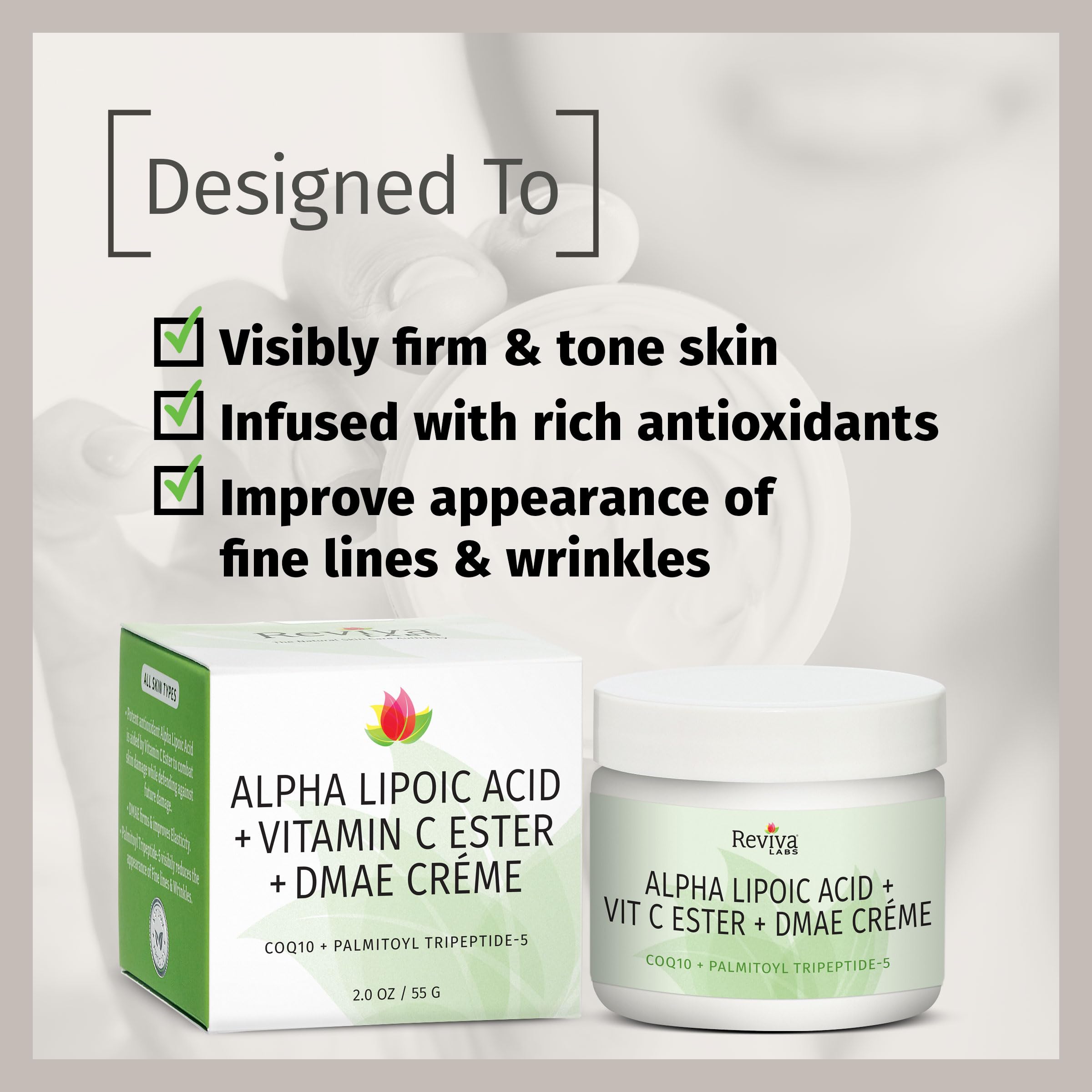Reviva Labs DMAE Cream with Alpha Lipoic Acid & Vitamin C Ester – Firming Face & Neck Cream (3-Pack, 2 oz Each)