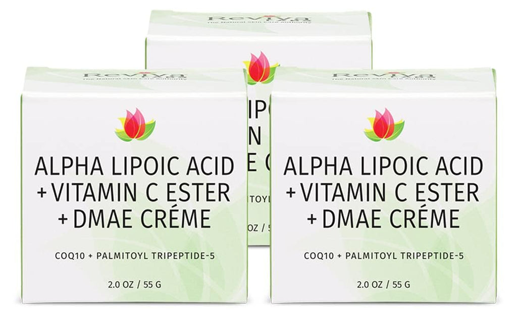 Reviva Labs DMAE Cream with Alpha Lipoic Acid & Vitamin C Ester – Firming Face & Neck Cream (3-Pack, 2 oz Each)