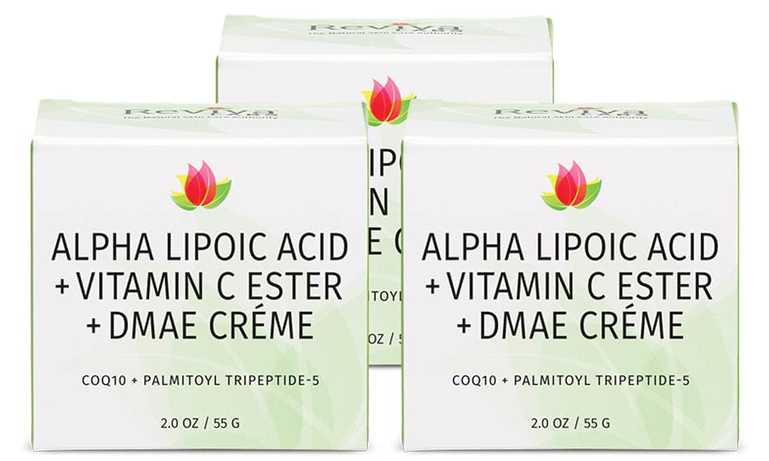 Reviva Labs DMAE Cream with Alpha Lipoic Acid & Vitamin C Ester – Firming Face & Neck Cream (3-Pack, 2 oz Each)
