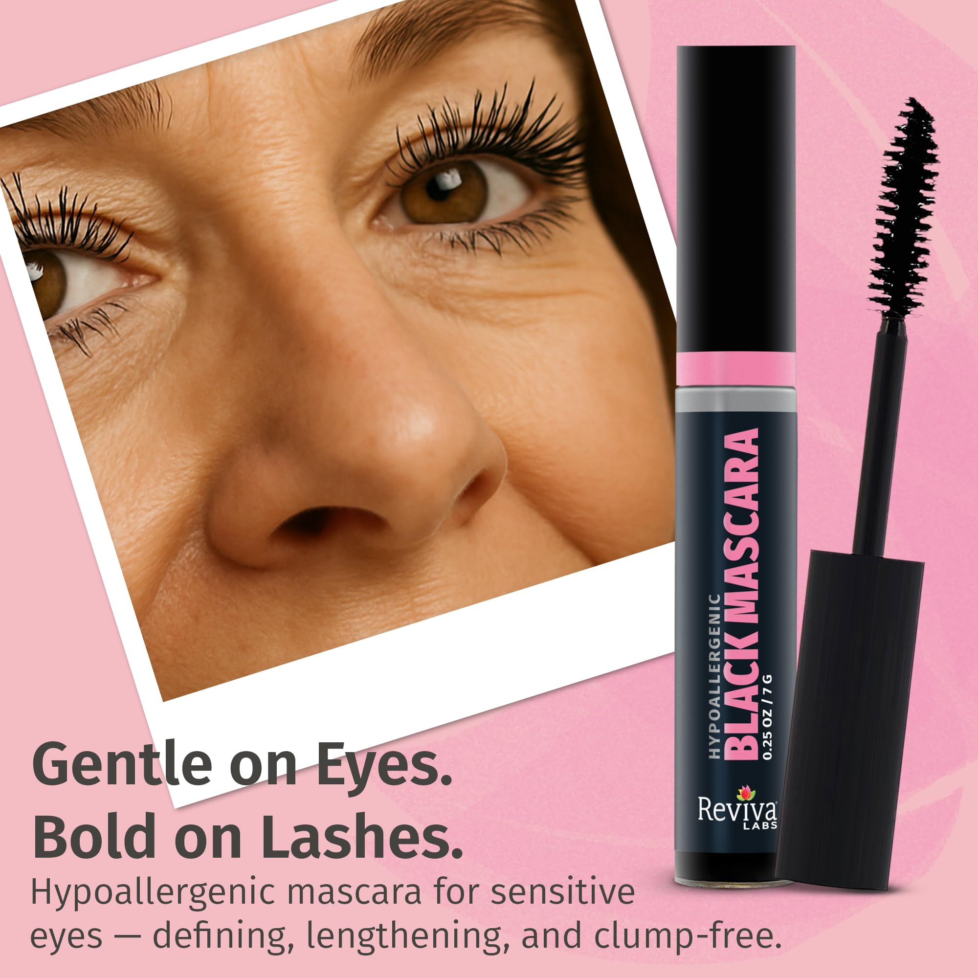 Reviva Labs Black Hypoallergenic Mascara – Gentle Volumizing & Lengthening for Sensitive Eyes (3-Pack)