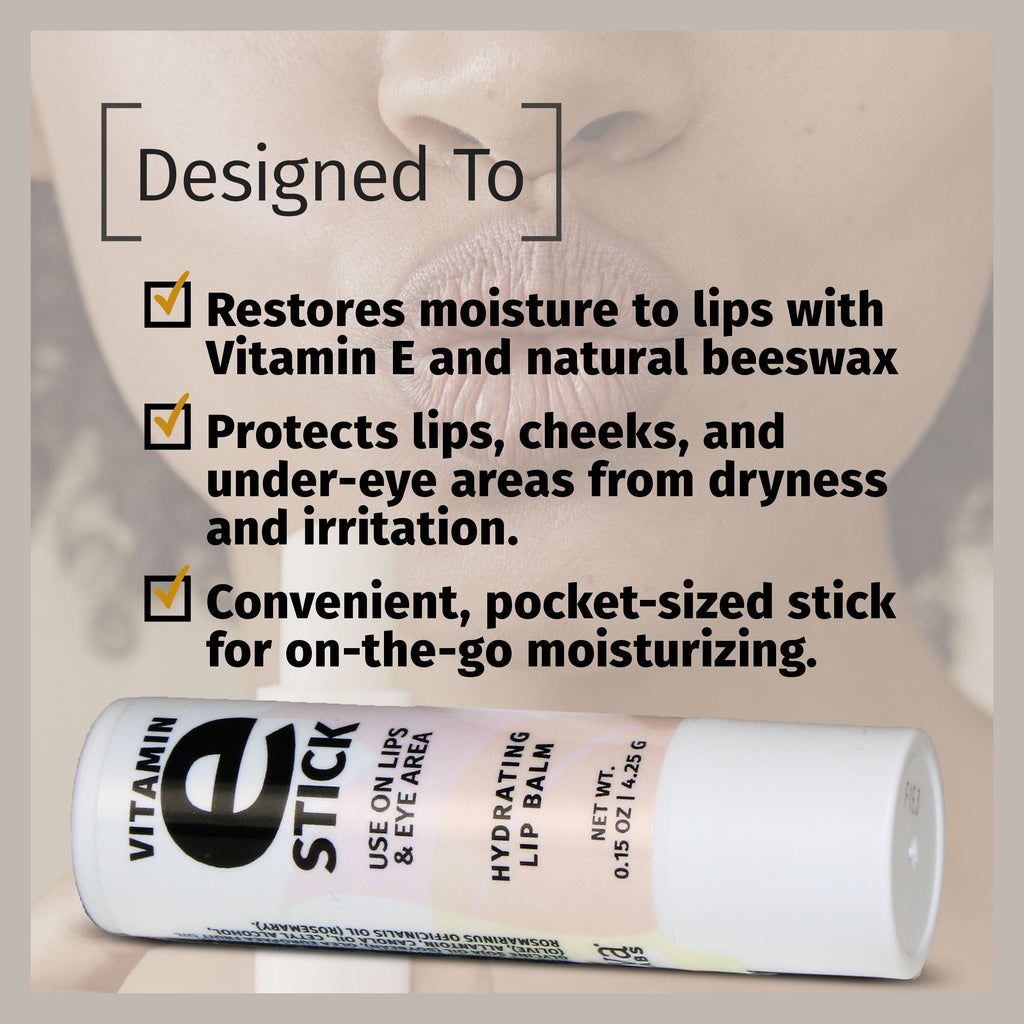 Reviva Labs Vitamin E Stick – Hydrating Lip Balm for Lips & Under-Eye Care | Beeswax, Shea Butter & Allantoin | Pack of 6