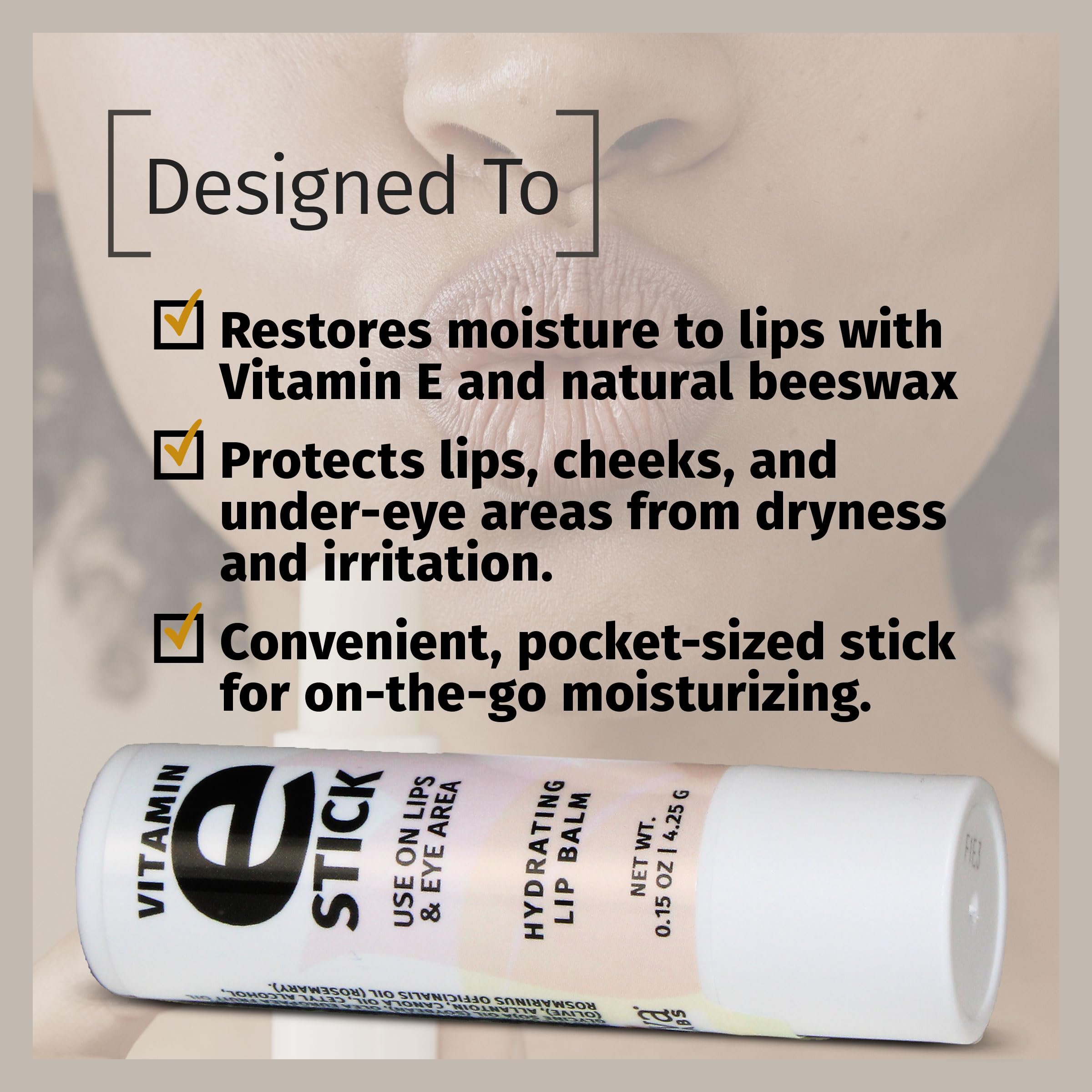Reviva Labs Vitamin E Stick – Hydrating Lip Balm for Lips & Under-Eye Care | Beeswax, Shea Butter & Allantoin | Pack of 6