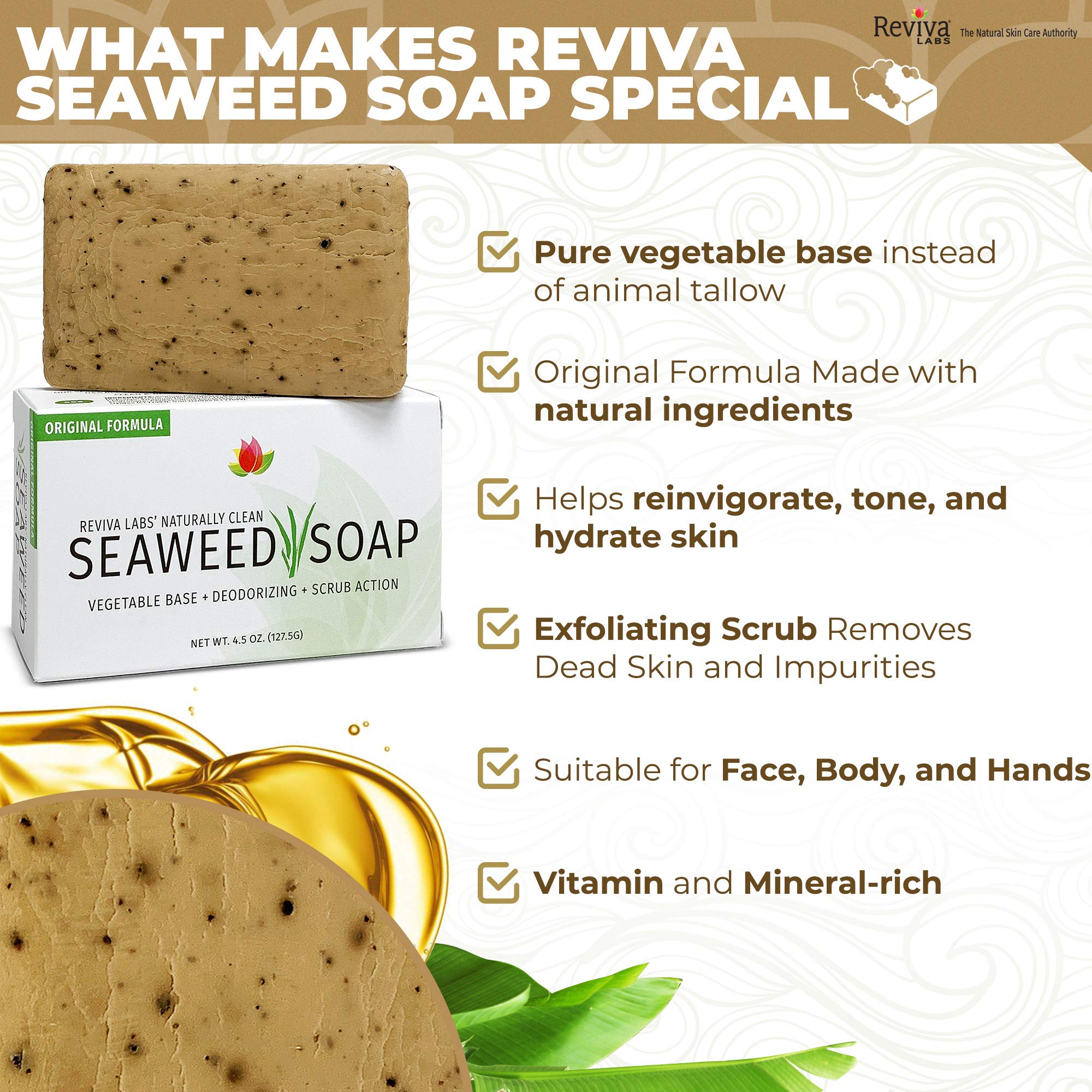 Reviva Seaweed Soap 6 Pack – Organic Exfoliating Bar for Face & Body | Made in USA