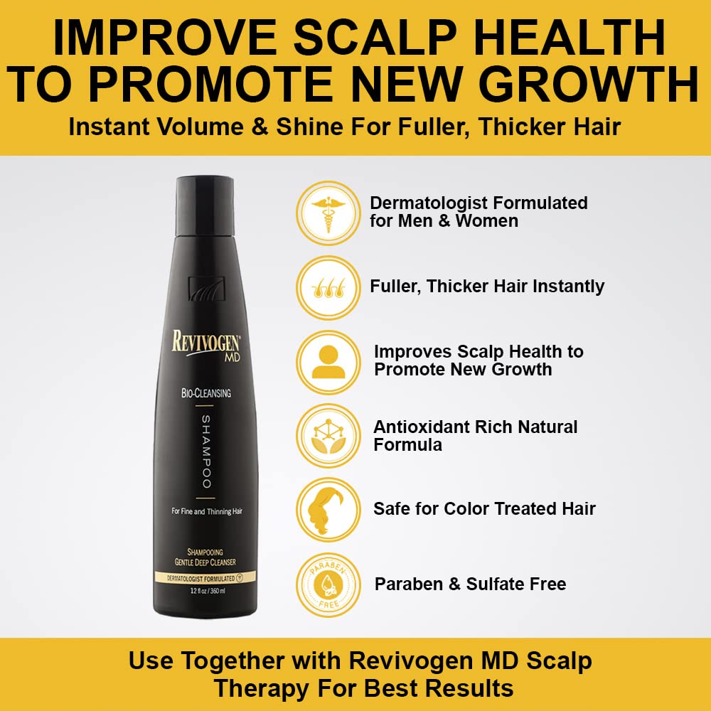 Revivogen MD Bio-Cleansing Shampoo – DHT Blocker for Thinning Hair | Soothes Scalp | 12 oz