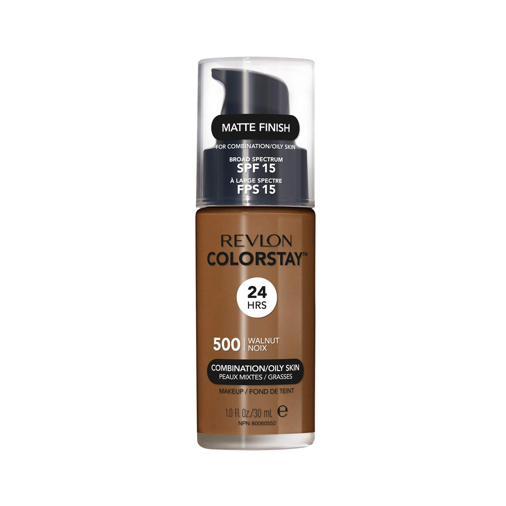 Revlon ColorStay Liquid Foundation for Combination & Oily Skin – SPF 15, Walnut 500, 1 oz | Longwear Matte Finish