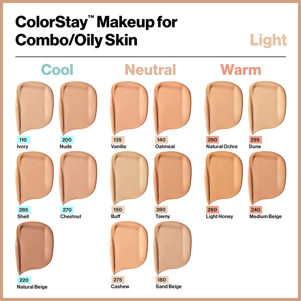 Revlon ColorStay Liquid Foundation for Combination & Oily Skin – SPF 15, Walnut 500, 1 oz | Longwear Matte Finish