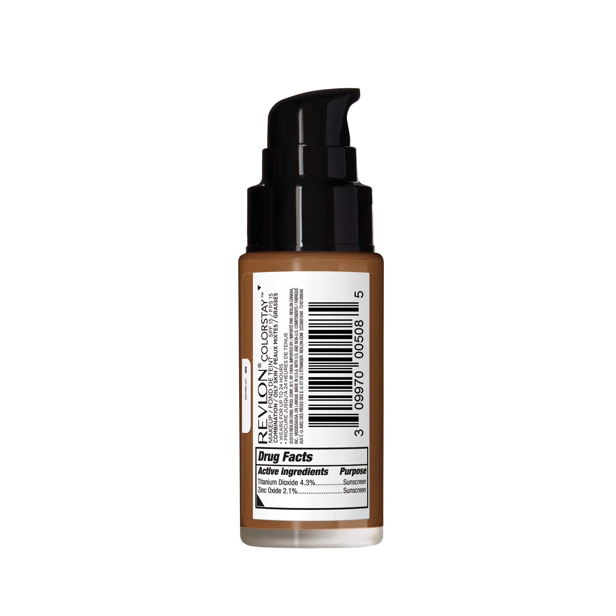 Revlon ColorStay Liquid Foundation for Combination & Oily Skin – SPF 15, Walnut 500, 1 oz | Longwear Matte Finish