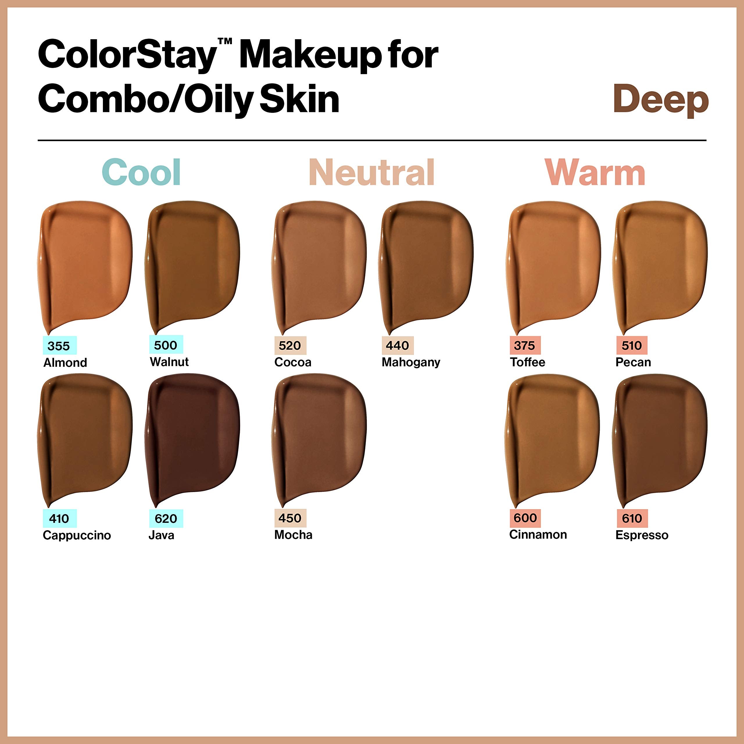 Revlon ColorStay Liquid Foundation for Combination & Oily Skin – SPF 15, Walnut 500, 1 oz | Longwear Matte Finish