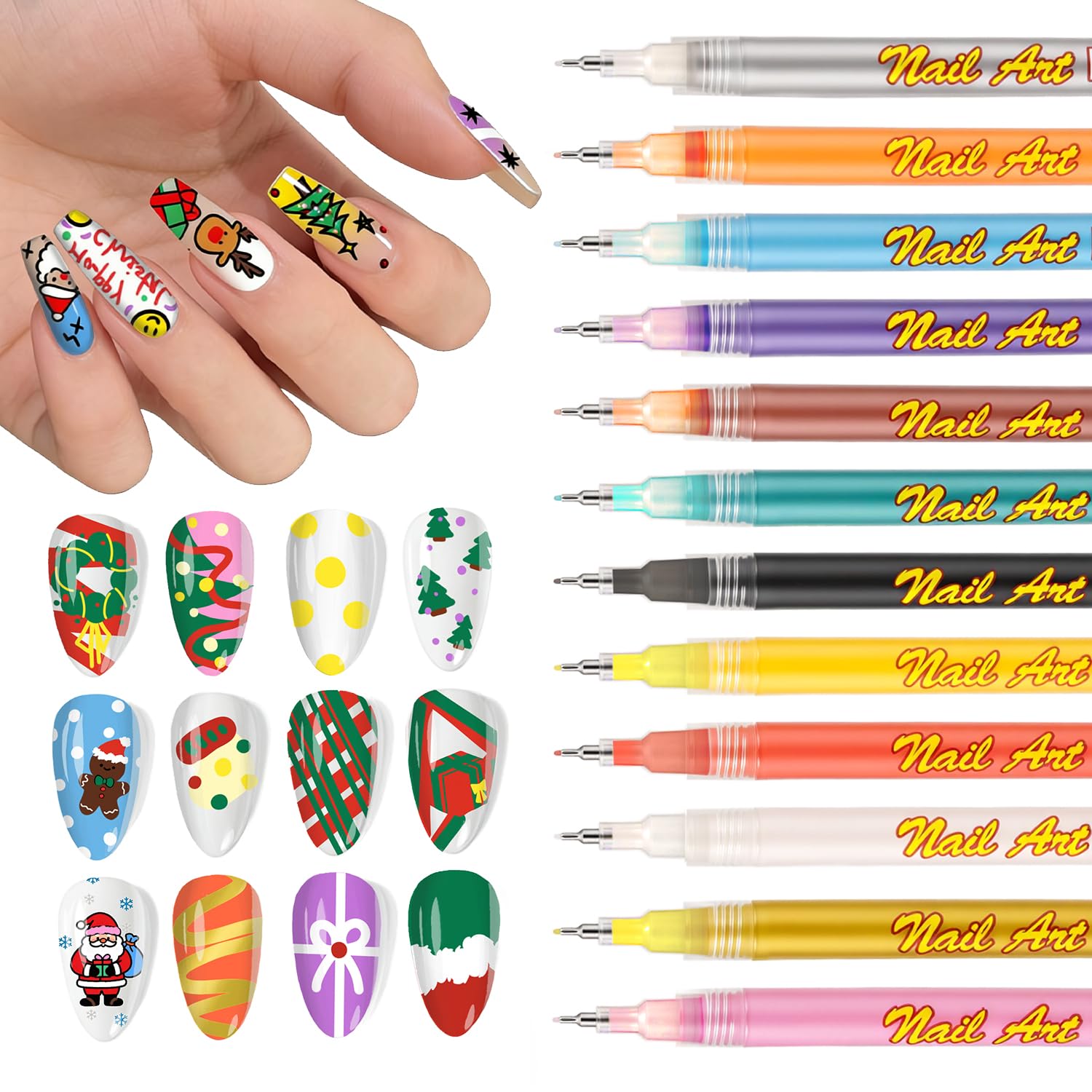 RFENLY 12-Color Nail Art Pens Set – 0.5mm Precision Tip for DIY Nail Design