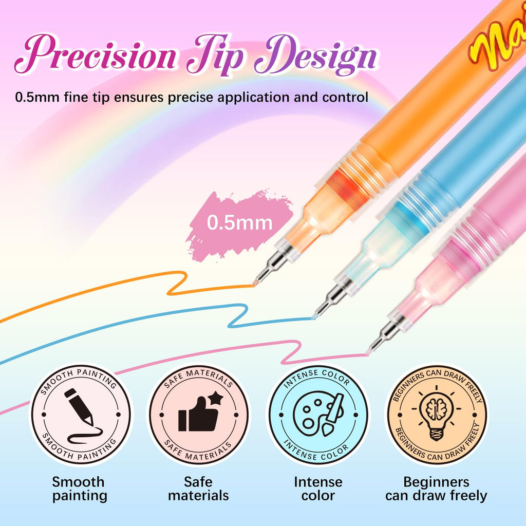 RFENLY 12-Color Nail Art Pens Set – 0.5mm Precision Tip for DIY Nail Design