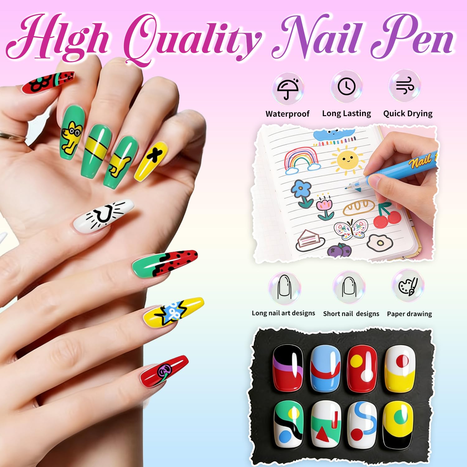RFENLY 12-Color Nail Art Pens Set – 0.5mm Precision Tip for DIY Nail Design