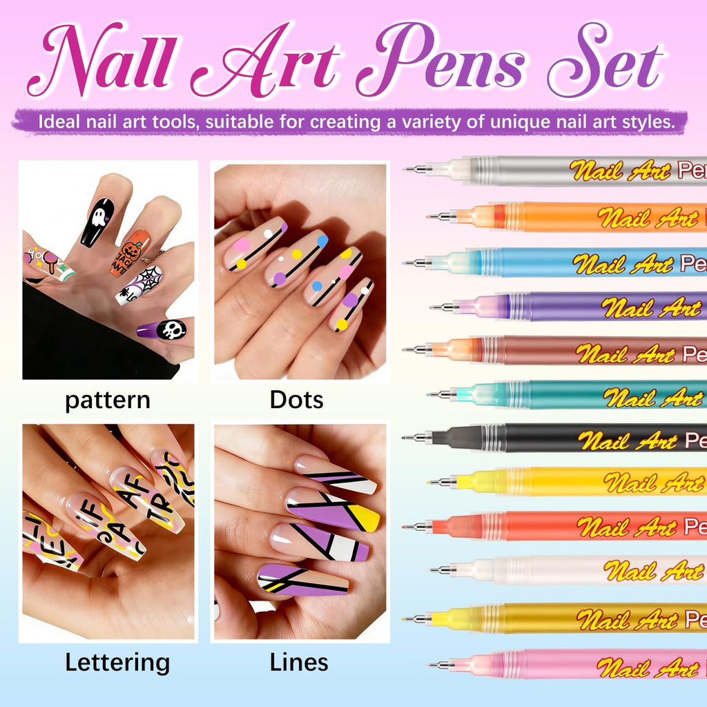 RFENLY 12-Color Nail Art Pens Set – 0.5mm Precision Tip for DIY Nail Design