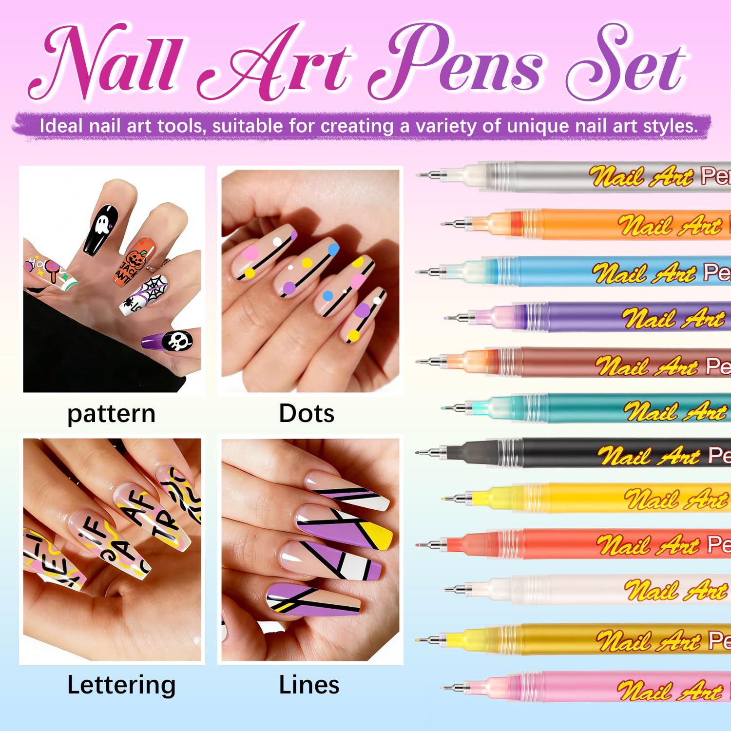 RFENLY 12-Color Nail Art Pens Set – 0.5mm Precision Tip for DIY Nail Design