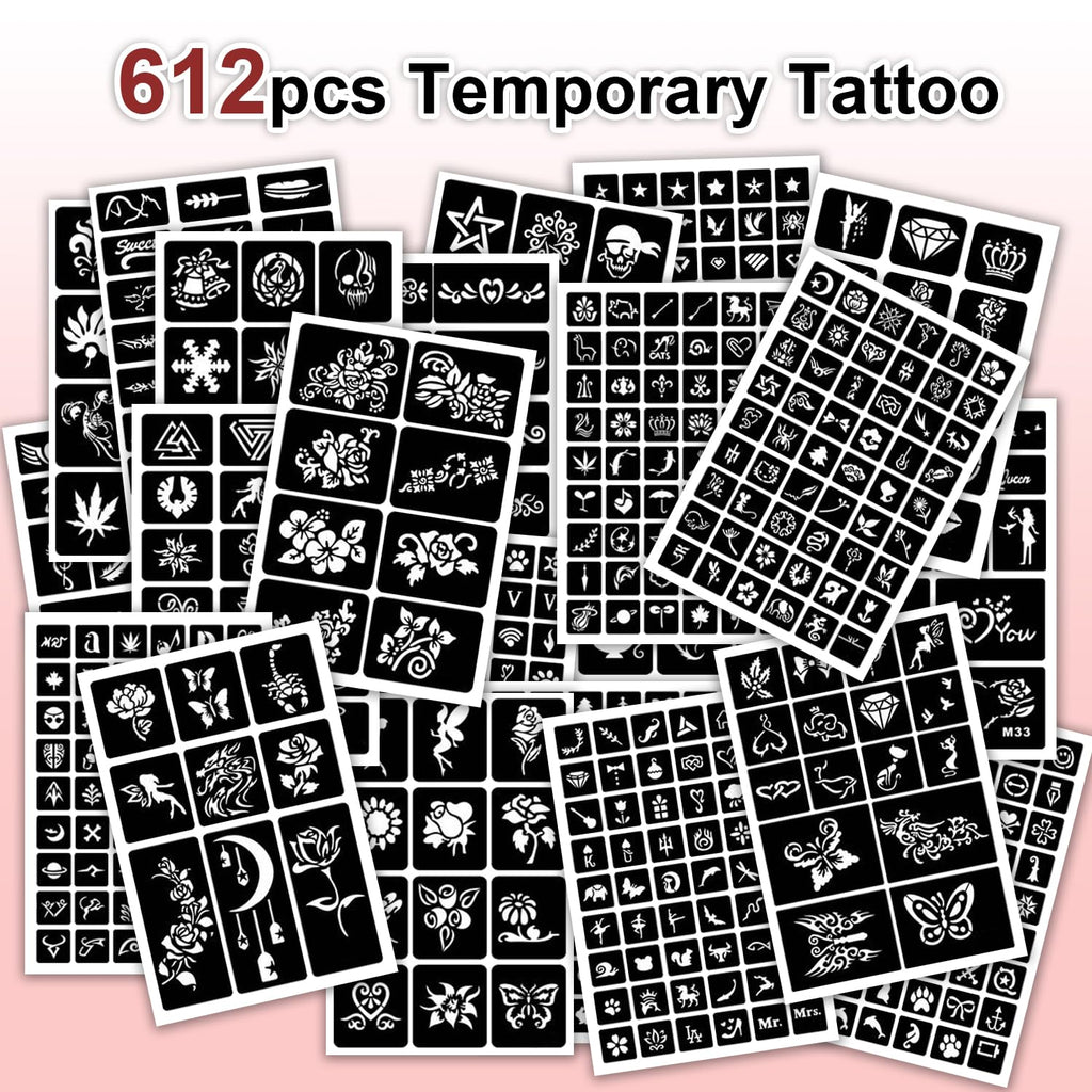 RFENLY Temporary Tattoos Markers – 36 Colors, 612 Stencils, Dual-End Pens