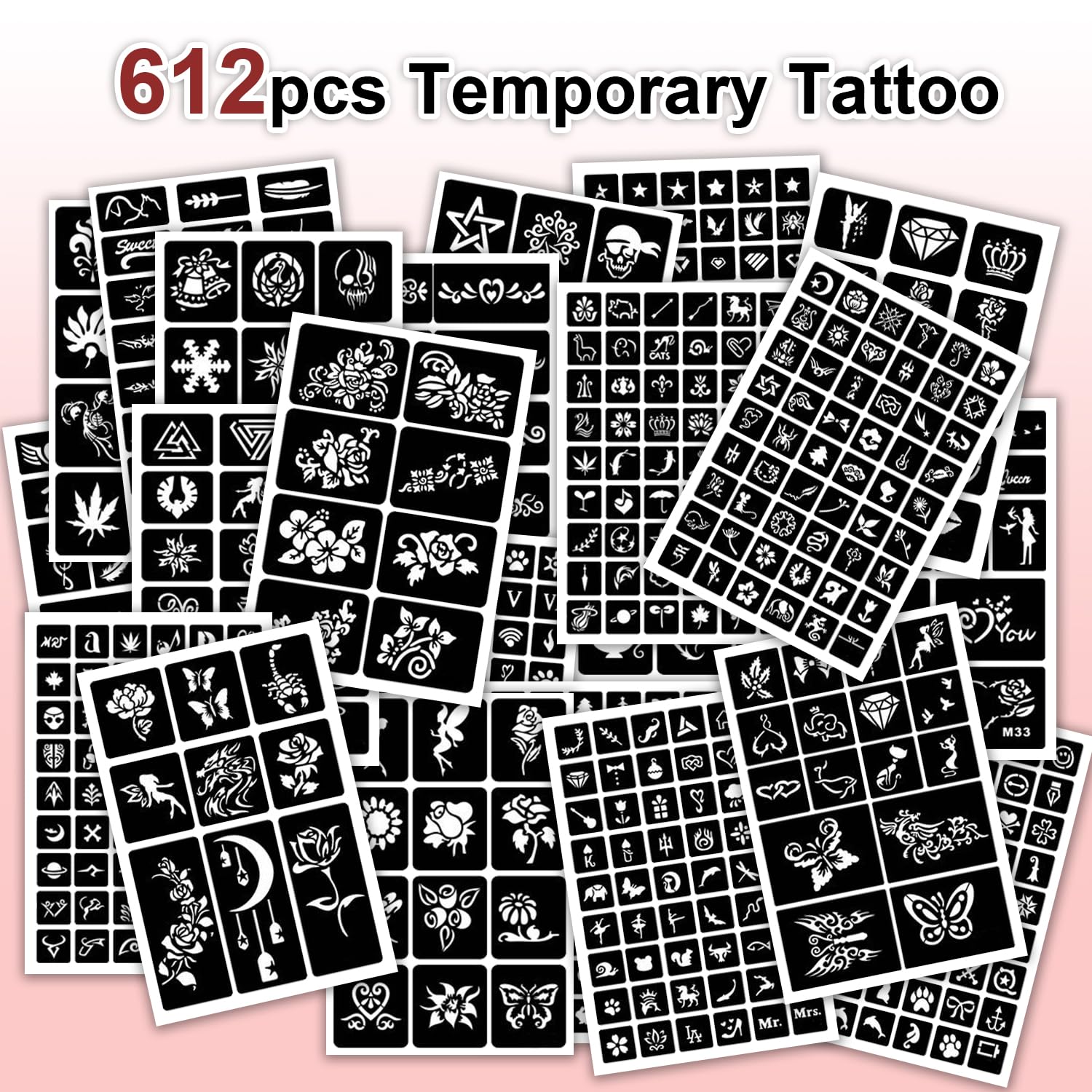 RFENLY Temporary Tattoos Markers – 36 Colors, 612 Stencils, Dual-End Pens