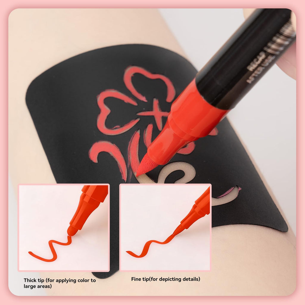 RFENLY Temporary Tattoos Markers – 36 Colors, 612 Stencils, Dual-End Pens