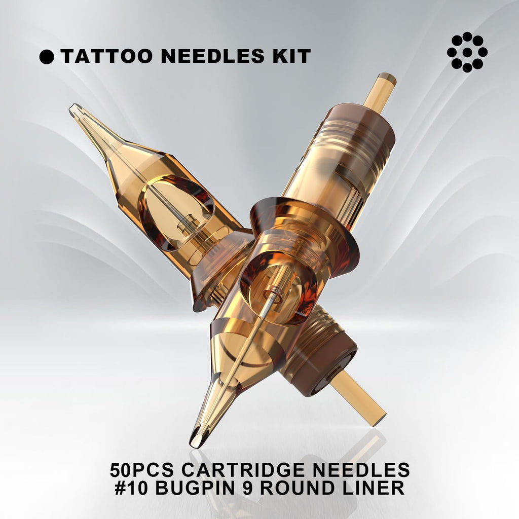 RHEIN Tattoo Cartridges Needles 50pcs 9RL – Mixed #10 Bugpin 0.3mm, 7mm X-Taper EN02-50-1009RL