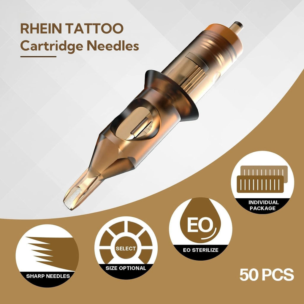 RHEIN Tattoo Cartridges Needles 50pcs 9RL – Mixed #10 Bugpin 0.3mm, 7mm X-Taper EN02-50-1009RL