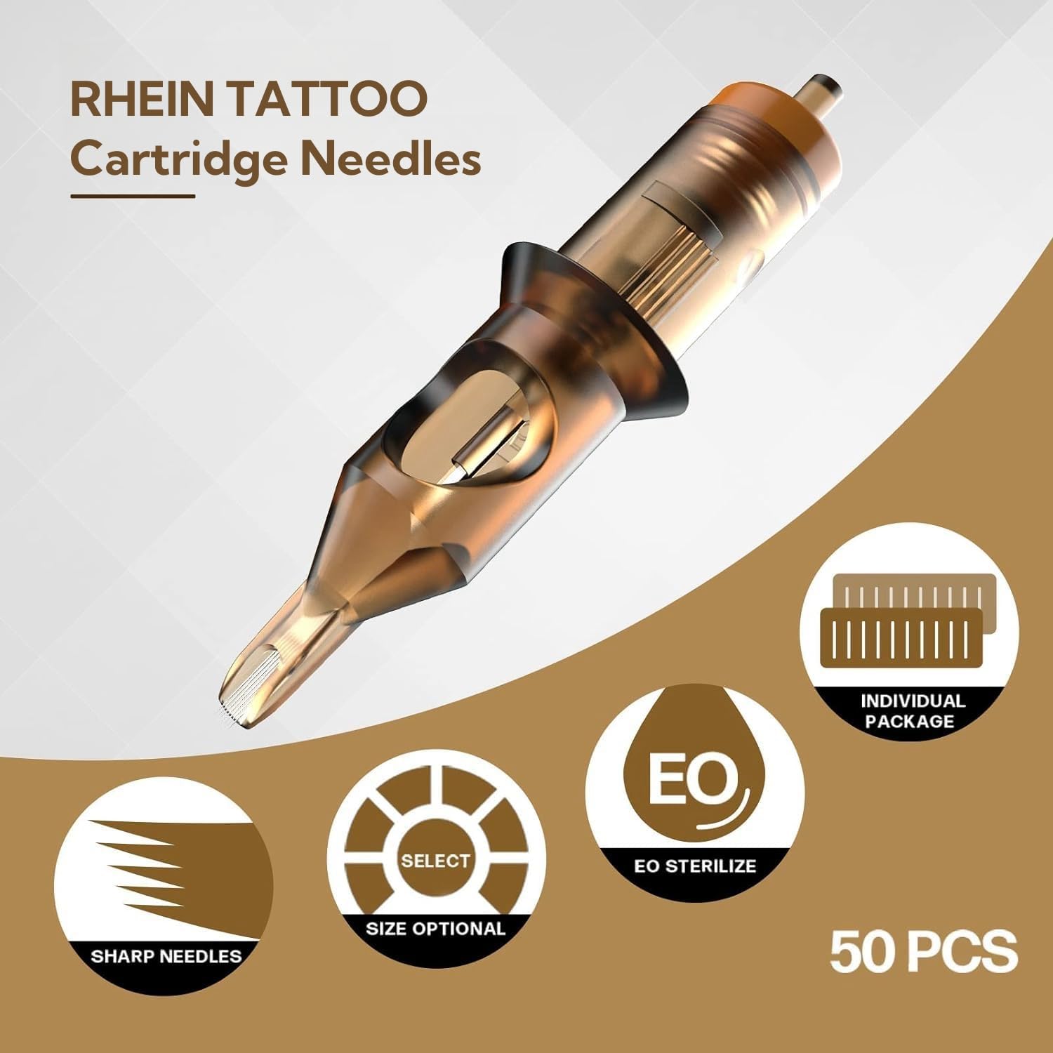 RHEIN Tattoo Cartridges Needles 50pcs 9RL – Mixed #10 Bugpin 0.3mm, 7mm X-Taper EN02-50-1009RL