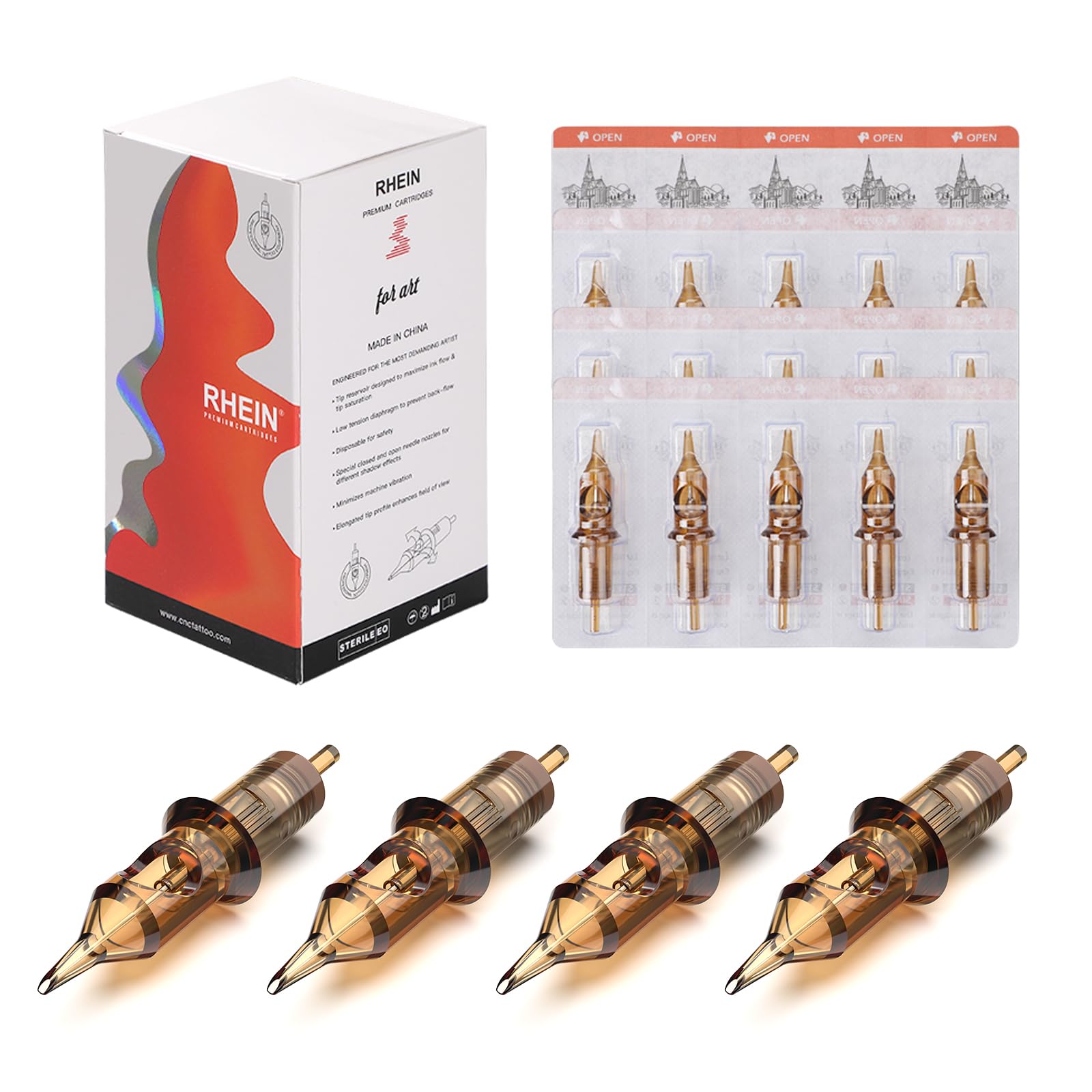 RHEIN Tattoo Cartridges Needles 50pcs Mixed Set – 0.3mm RL & 0.35mm 1RL–1211RL, 3.5mm M-Taper