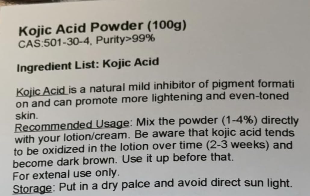 Rice Essence Kojic Acid Powder – 99.5% Pure, Natural, 100 g Each (Pack of 2) | 3.6 oz