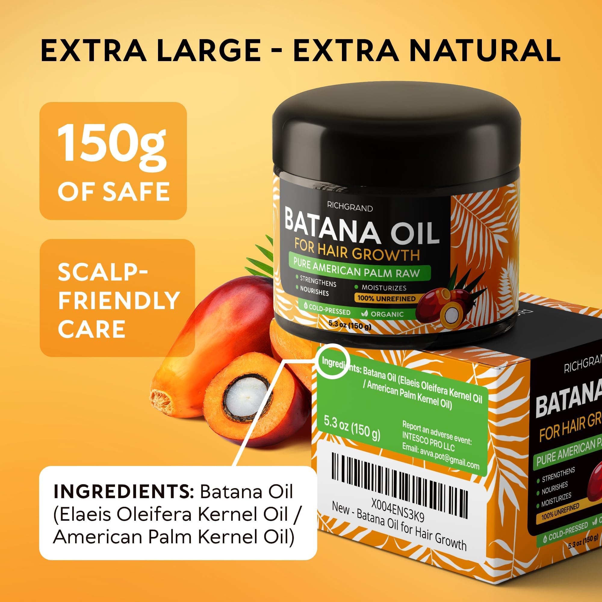 RICHGRAND Batana Oil – 100% Raw Unrefined Batana Butter for Hair & Skin (5.3 oz)