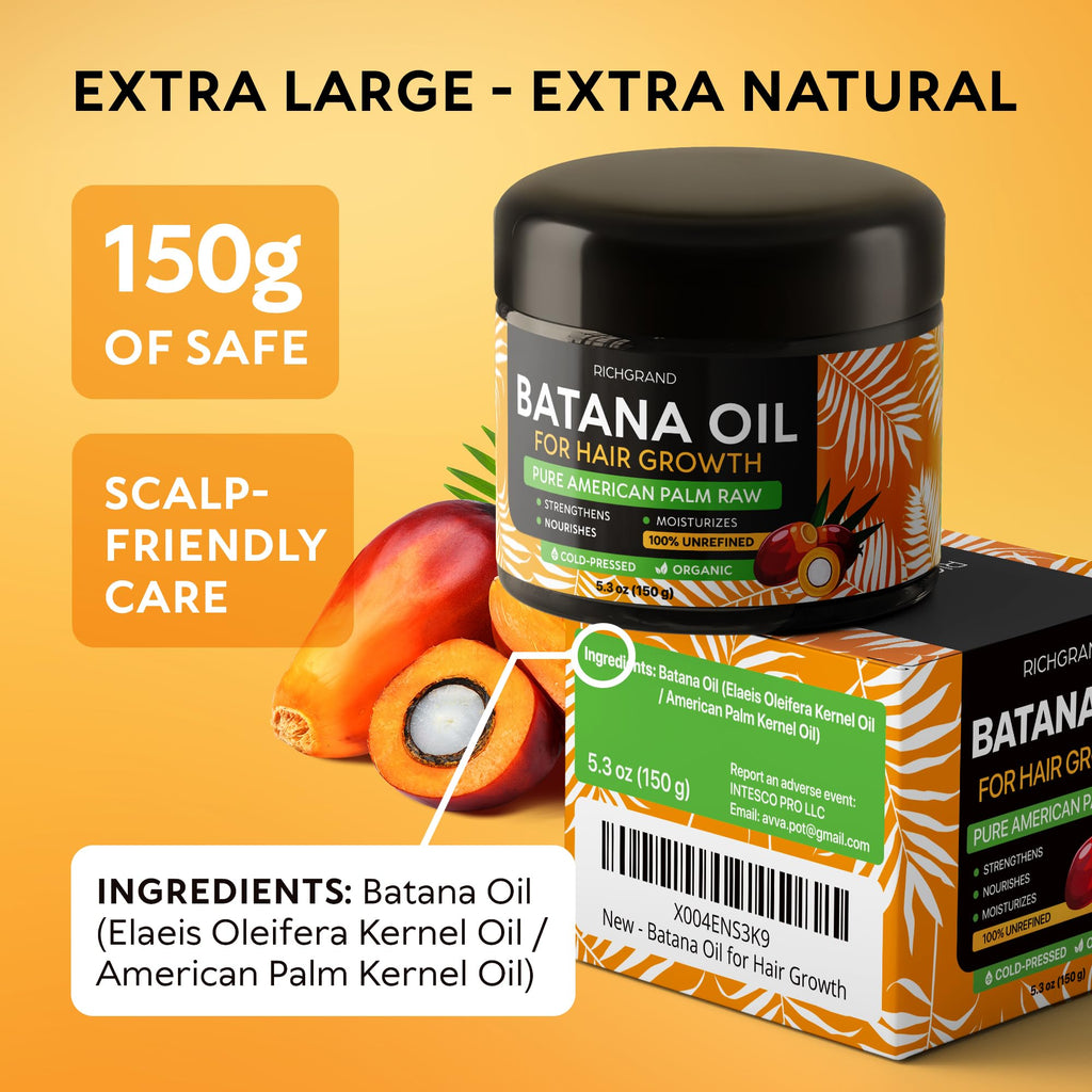 RICHGRAND Batana Oil – 100% Raw Unrefined Batana Butter for Hair & Skin (5.3 oz)