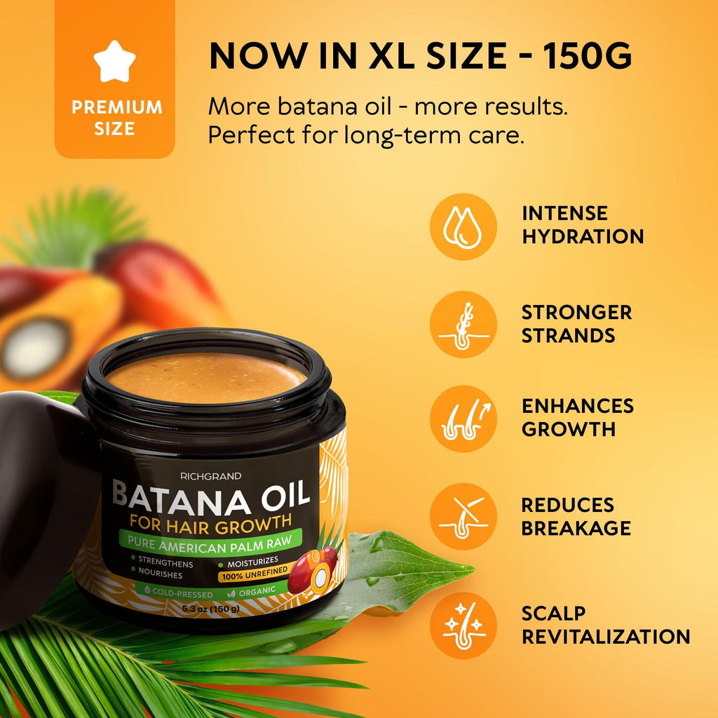 RICHGRAND Batana Oil – 100% Raw Unrefined Batana Butter for Hair & Skin (5.3 oz)