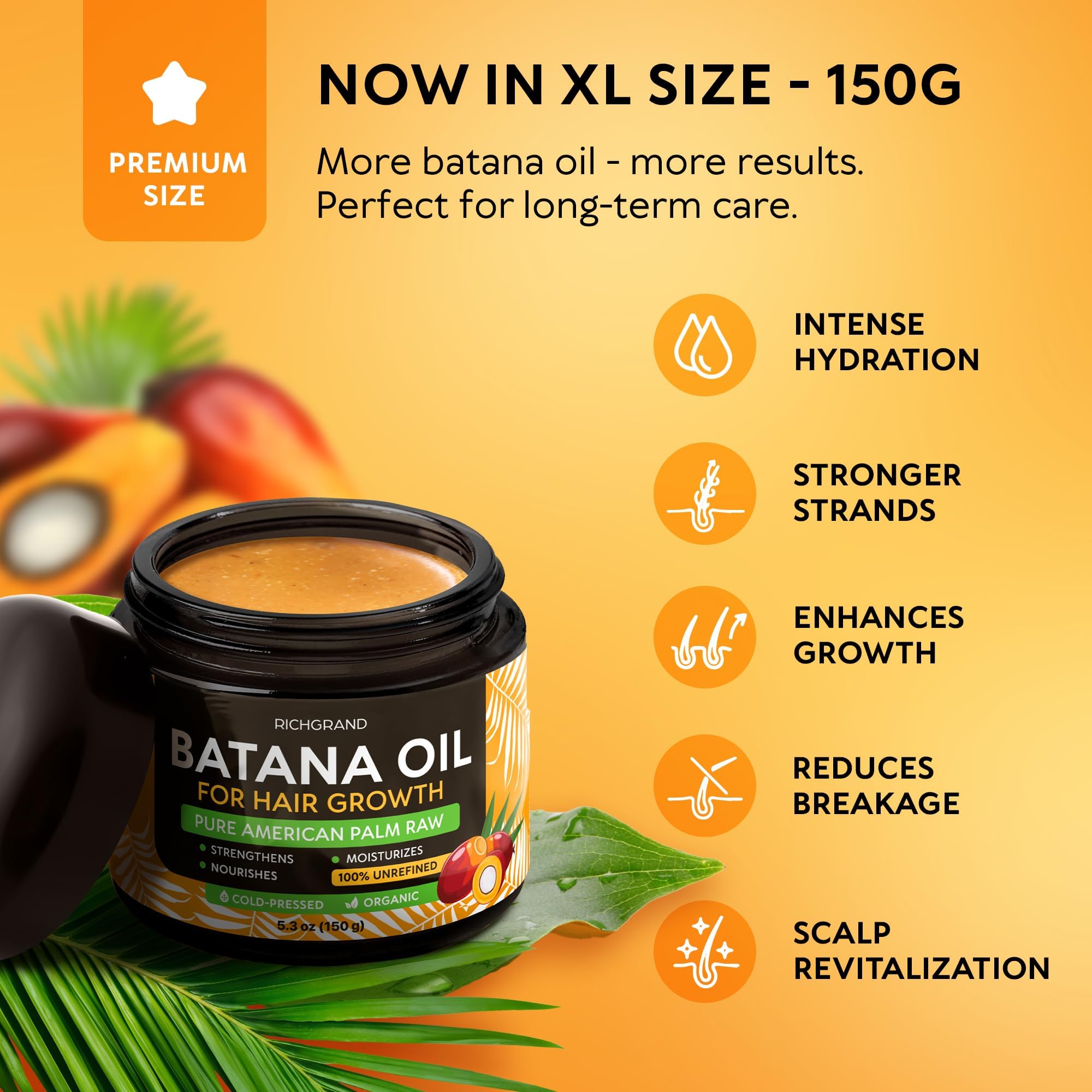 RICHGRAND Batana Oil – 100% Raw Unrefined Batana Butter for Hair & Skin (5.3 oz)