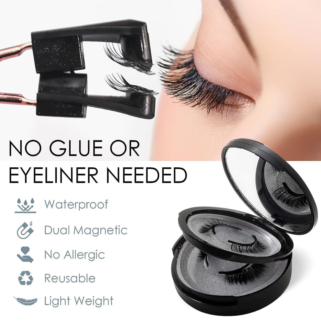 Richie House Magnetic Eyelashes - No Glue, 3D Magnetic Design, Waterproof (4 Pairs)