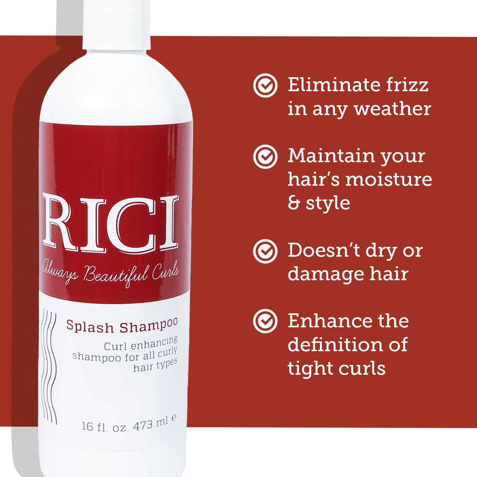 RICI Splash Shampoo for Curly Hair – Hydrates & Frizz Control | 16 oz | Made in USA