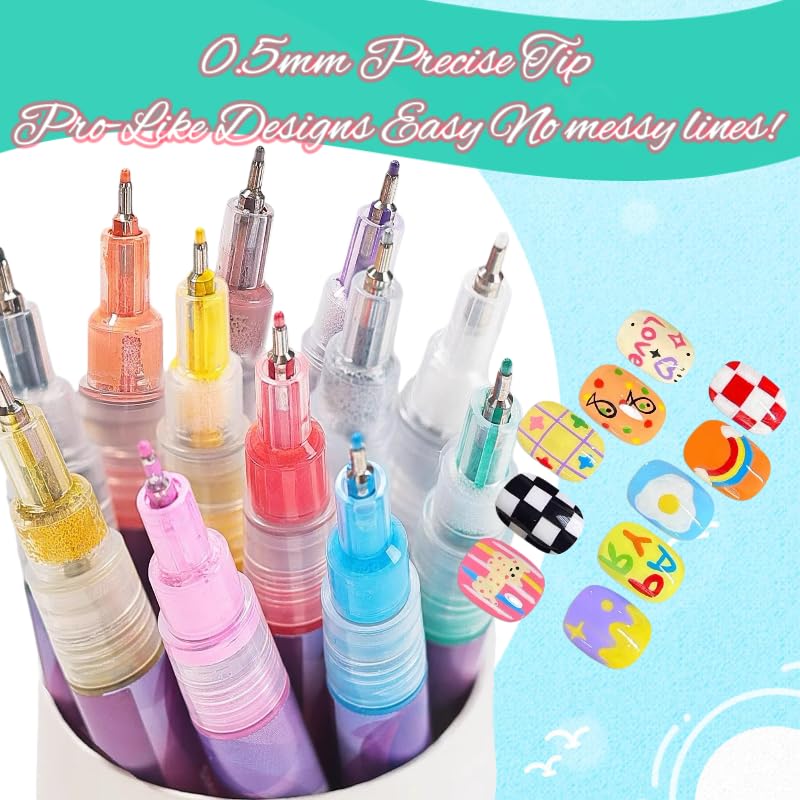 Ricishiy 12 Colors Nail Art Pens Set – 3D Nail Art, DIY Manicure Tools