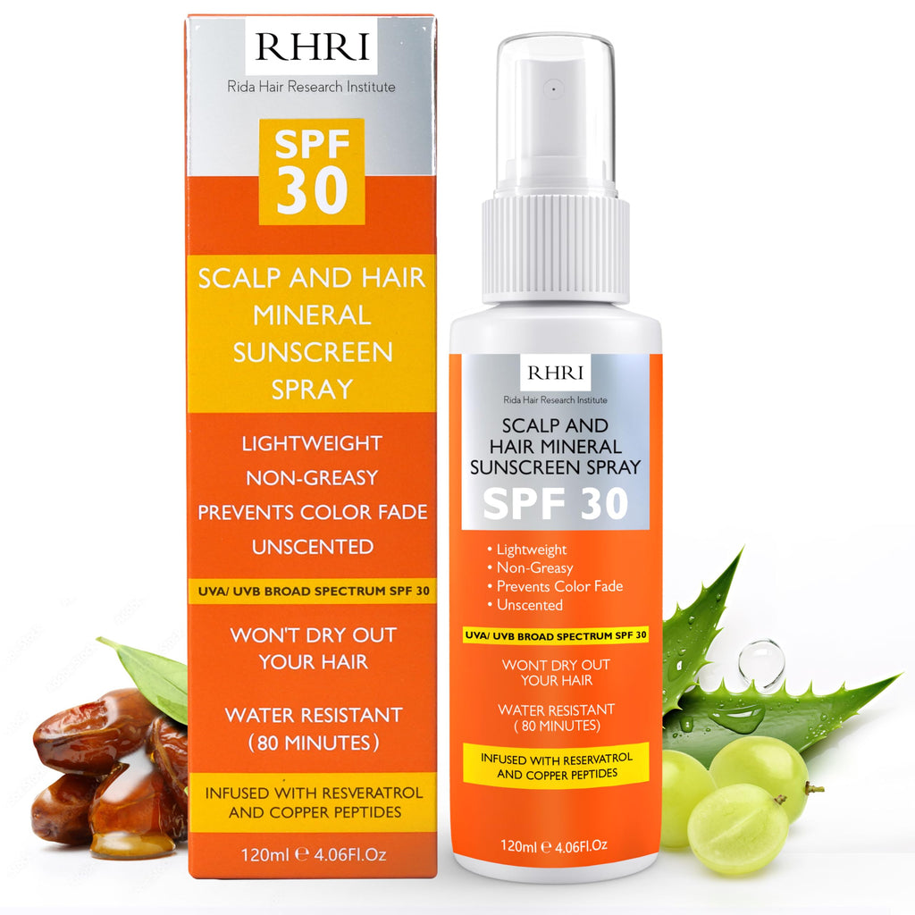 Rida Hair Research Institute Premium SPF 30 Hair Sunscreen Spray | Non-Greasy UV Protection for Hair & Scalp | Travel-Size 4 oz / 120 ml
