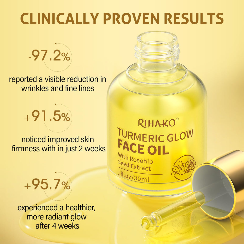 RIHAKO Turmeric Rosehip Face Oil for Gua Sha – Hydrating Anti-Aging Glow