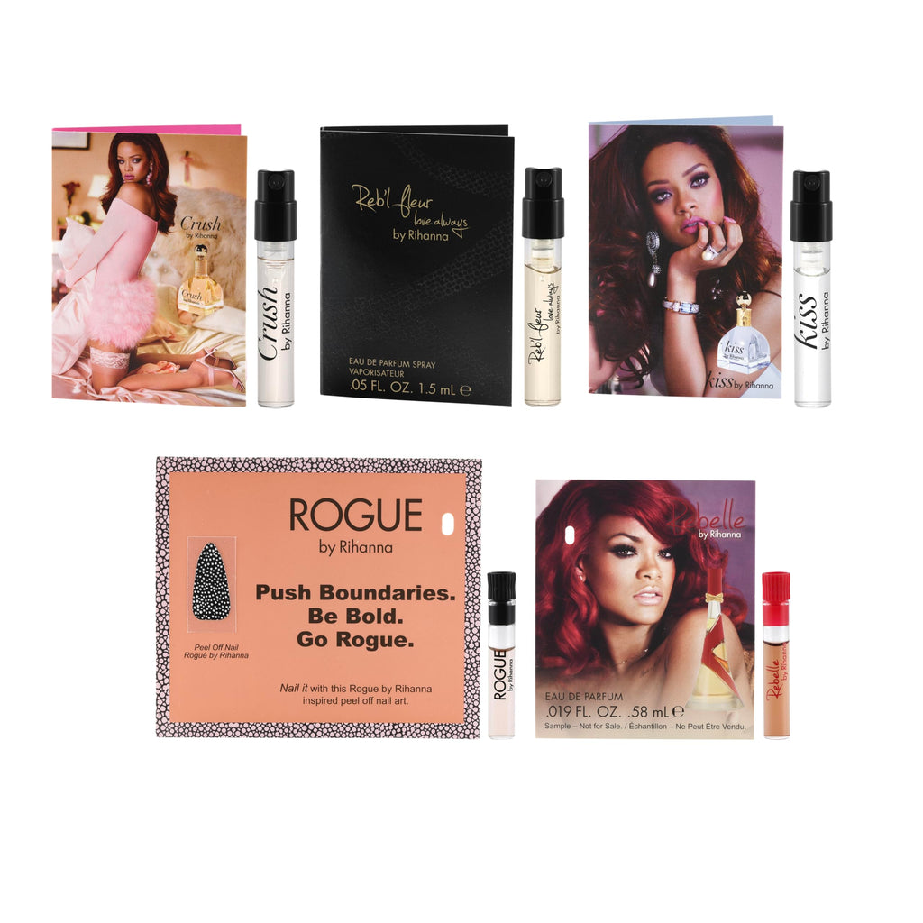 5 Rihanna Perfume Samples for Women: Crush, Reb'l Fleur, Kiss, Rogue, Rebelle | Sample Vial Set