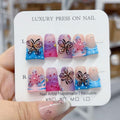 RIICFDD 10 Pcs Handmade Press-On Nails with Glue – Butterfly Flower Design