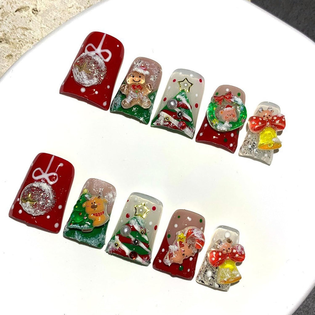 RIICFDD Christmas Press-On Nails Kit – 10 Pcs Luxury Glossy Red Full-Cover Nails with Glue & Tools