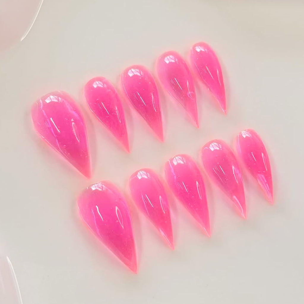 RIICFDD Handmade Almond Press-On Nails – Curved Eagle Claw, Pink, Reusable Kit
