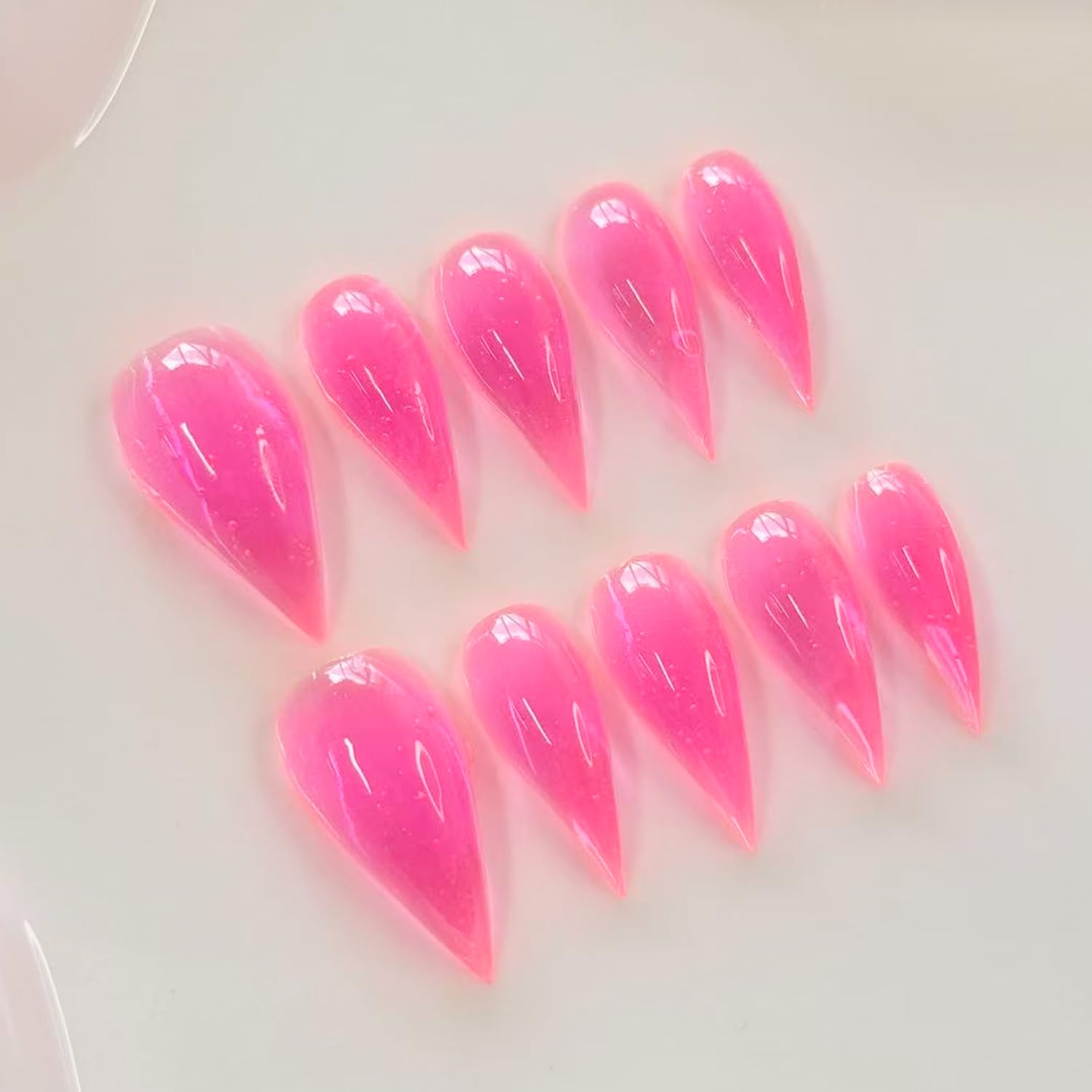 RIICFDD Handmade Almond Press-On Nails – Curved Eagle Claw, Pink, Reusable Kit