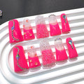 RIICFDD Handmade Press-On Nails – Long Duck Nails, Rose Pink Rhinestones, Reusable Acrylic (Size M)