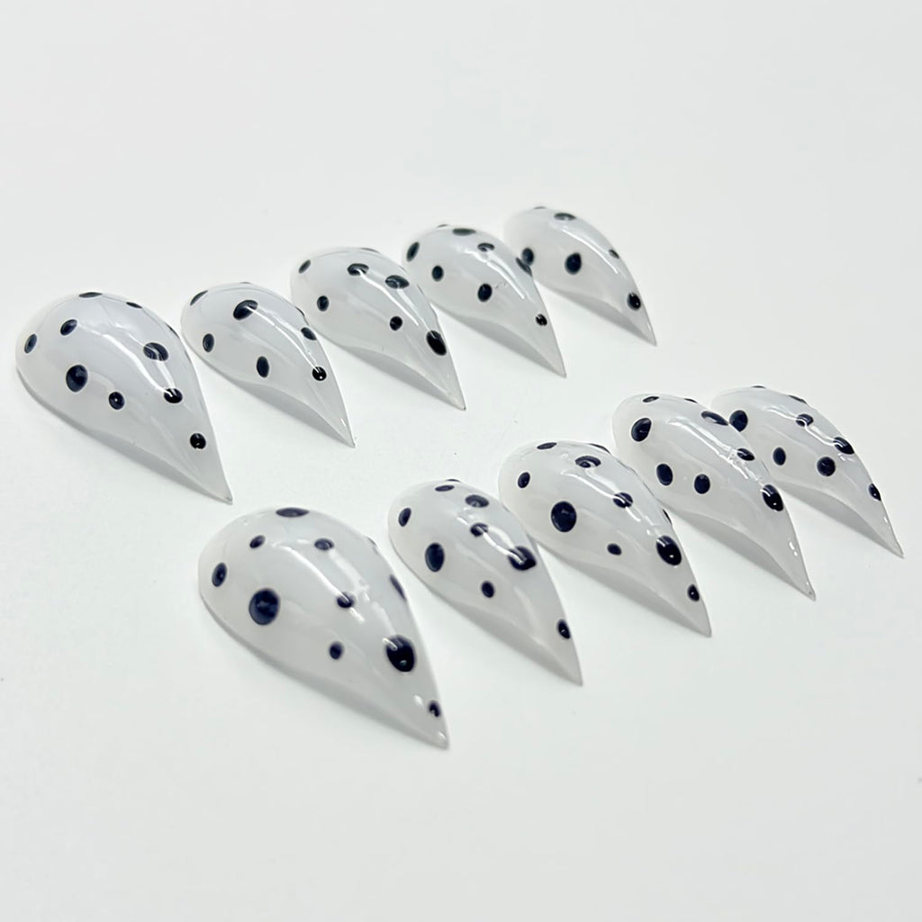 RIICFDD 10 Pcs Thick Press-On Nails White Stiletto – Reusable, Polka Dot Design