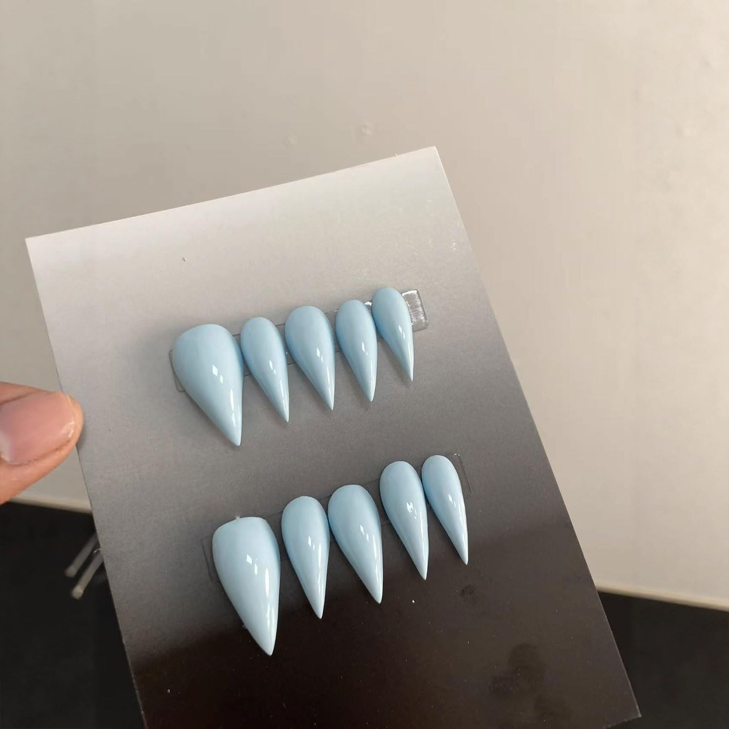 RIICFDD Press On Nails – Medium Blue Stiletto Eagle Claw, Reusable Thick Acrylic Kit
