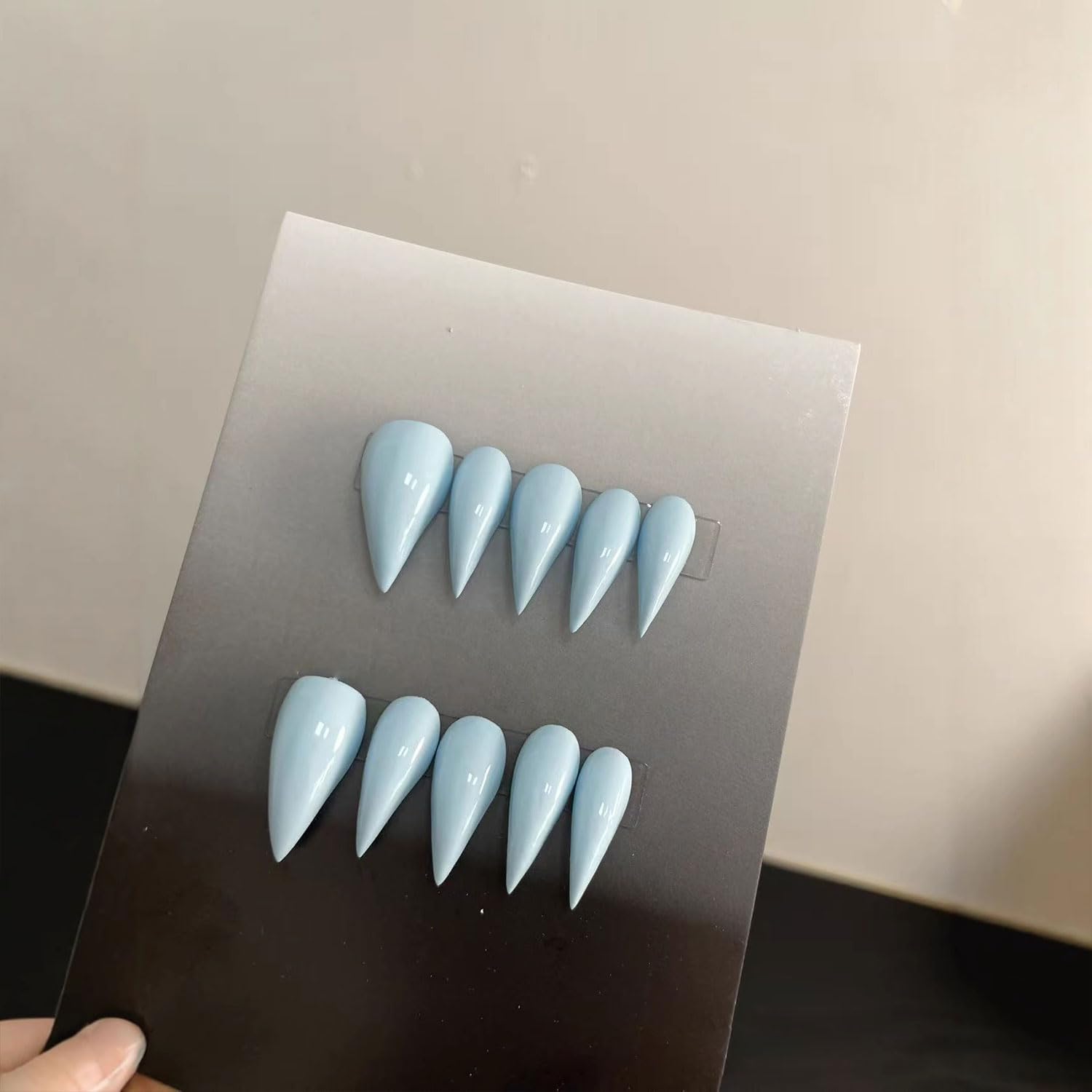 RIICFDD Press On Nails – Medium Blue Stiletto Eagle Claw, Reusable Thick Acrylic Kit