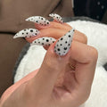 RIICFDD 10 Pcs Thick Press-On Nails White Stiletto – Reusable, Polka Dot Design