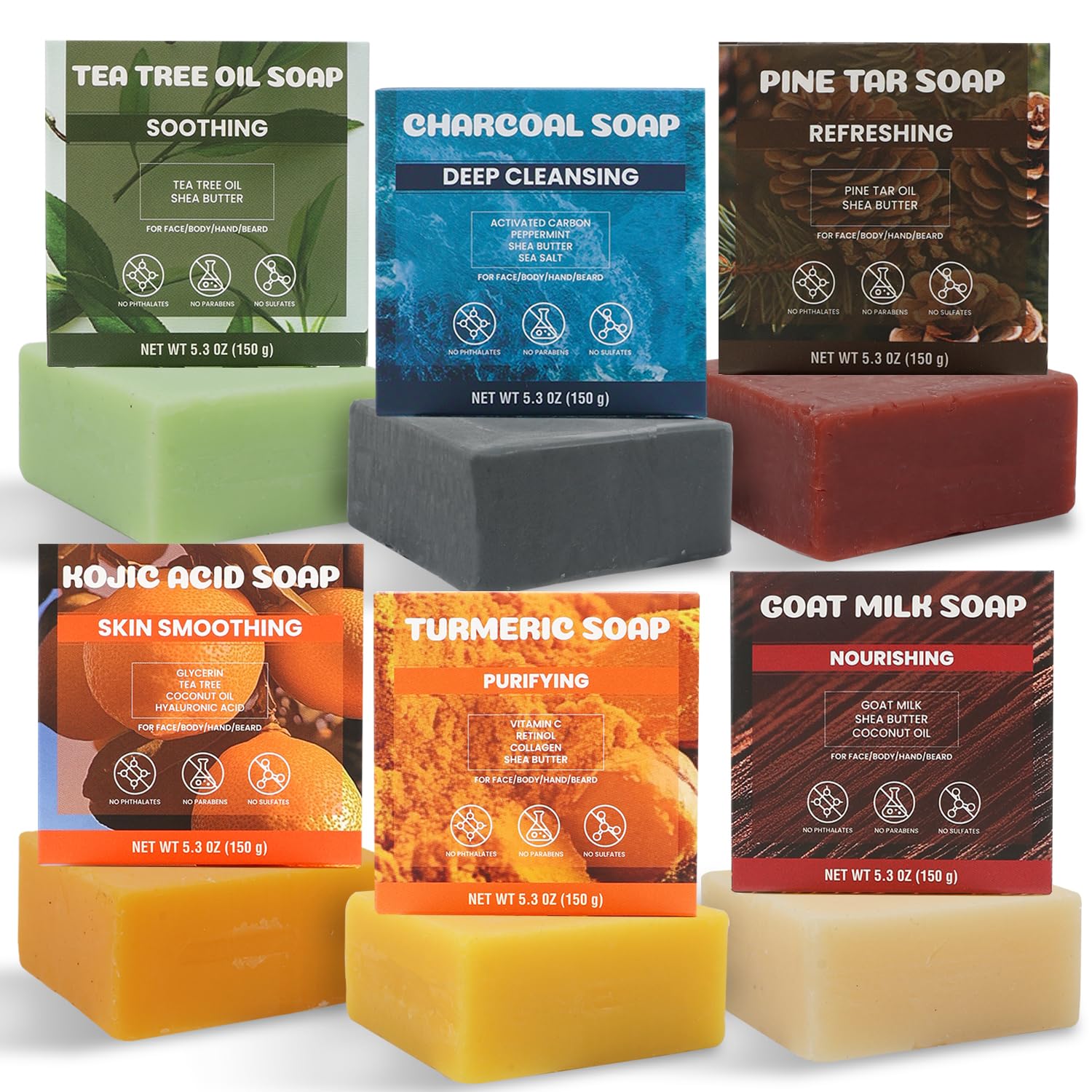 Rinse & Robust Men’s Natural Bar Soap – 6-Pack (5.3 oz each) – Fresh Subtle Scents for Face, Body & Hands