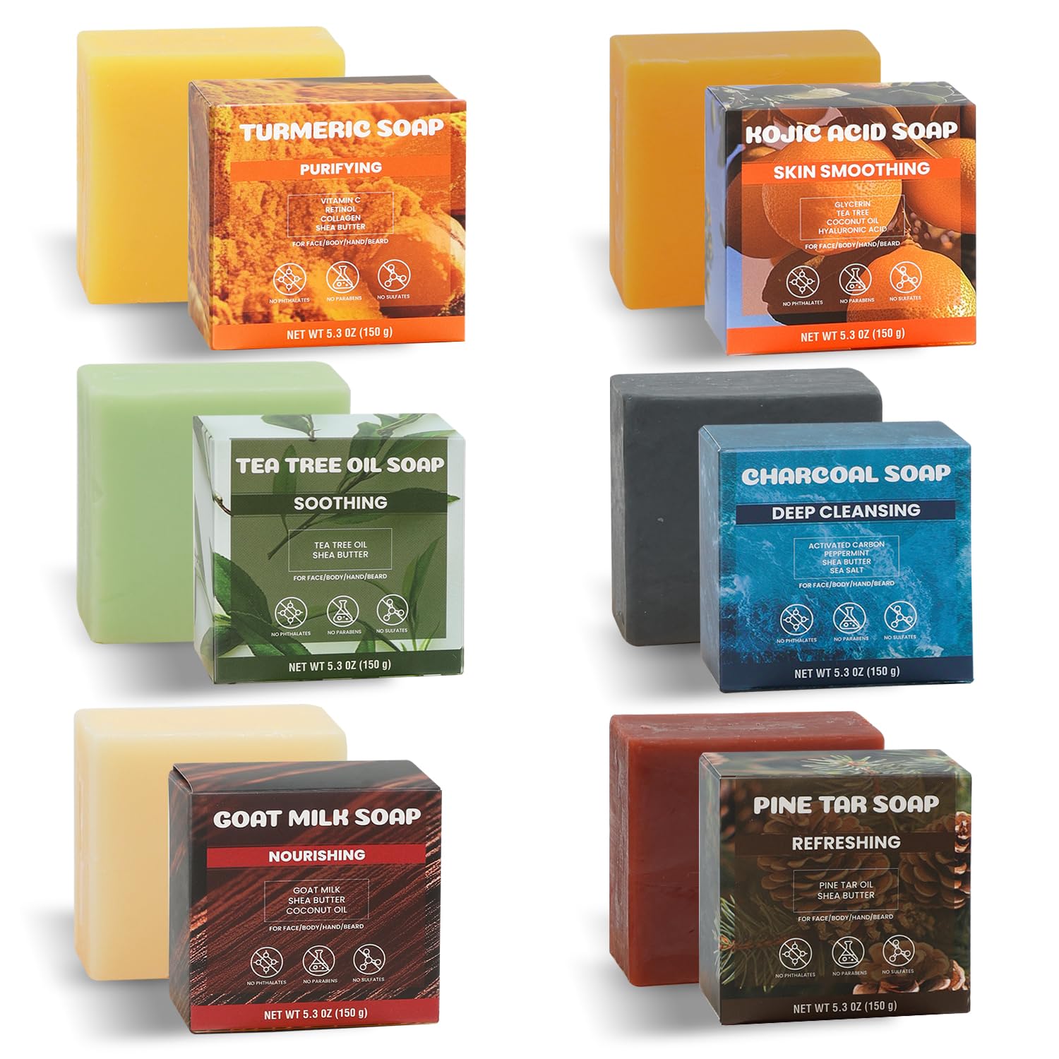 Rinse & Robust Men’s Natural Bar Soap – 6-Pack (5.3 oz each) – Fresh Subtle Scents for Face, Body & Hands