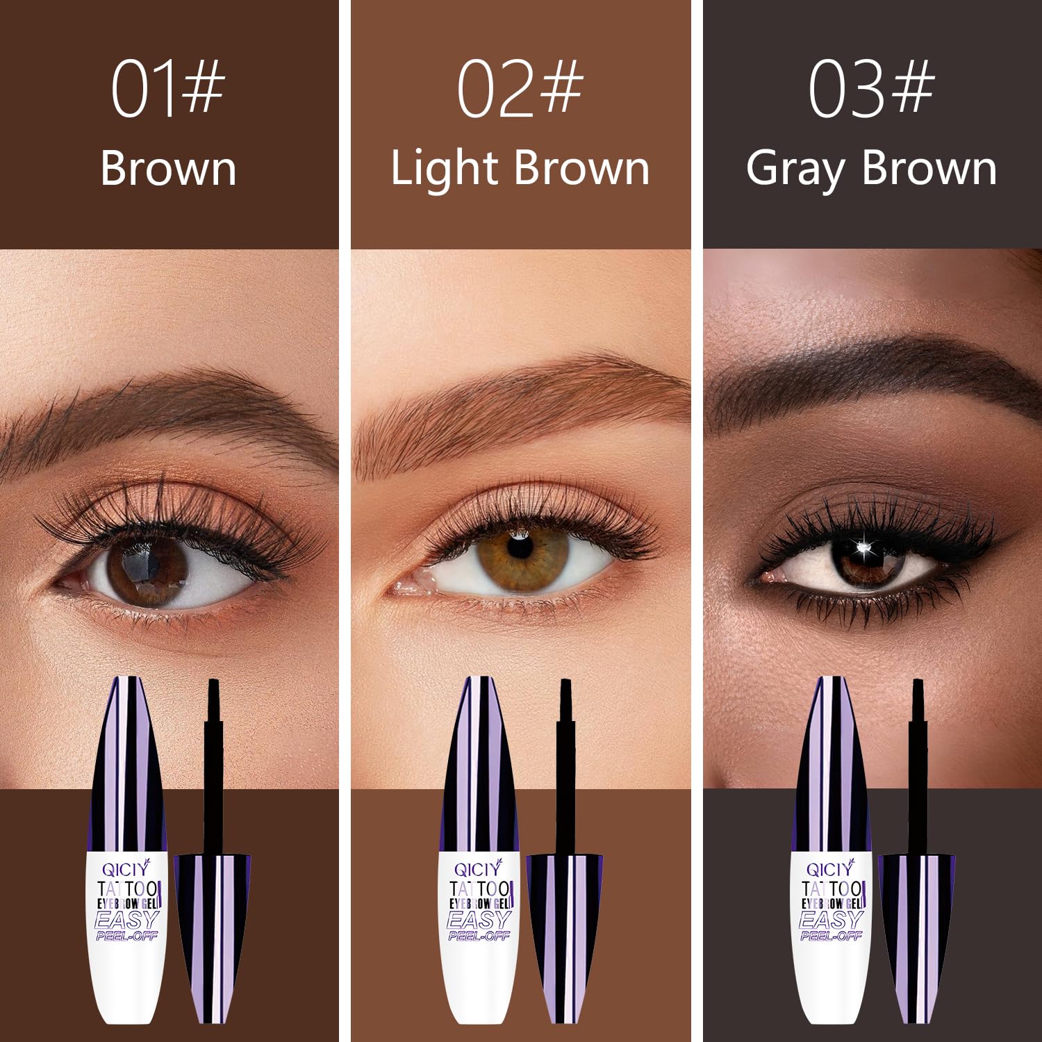 Rliolouo QICI Peel-Off Eyebrow Gel – 2 Pack Brown, Waterproof & Sweatproof