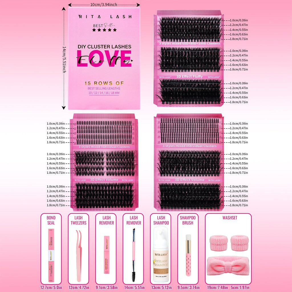 Ritalash Lash Clusters Kit – 3 Boxes, 960 Pcs, DIY Lash Extensions