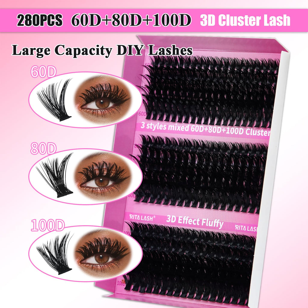 Ritalash Lash Clusters Kit – 3 Boxes, 960 Pcs, DIY Lash Extensions